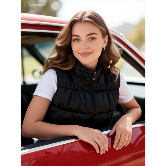 Merona Women's Reversible Vest Jacket Size L Coat Plaid Checks  Black Red Zip - Picture 4 of 15